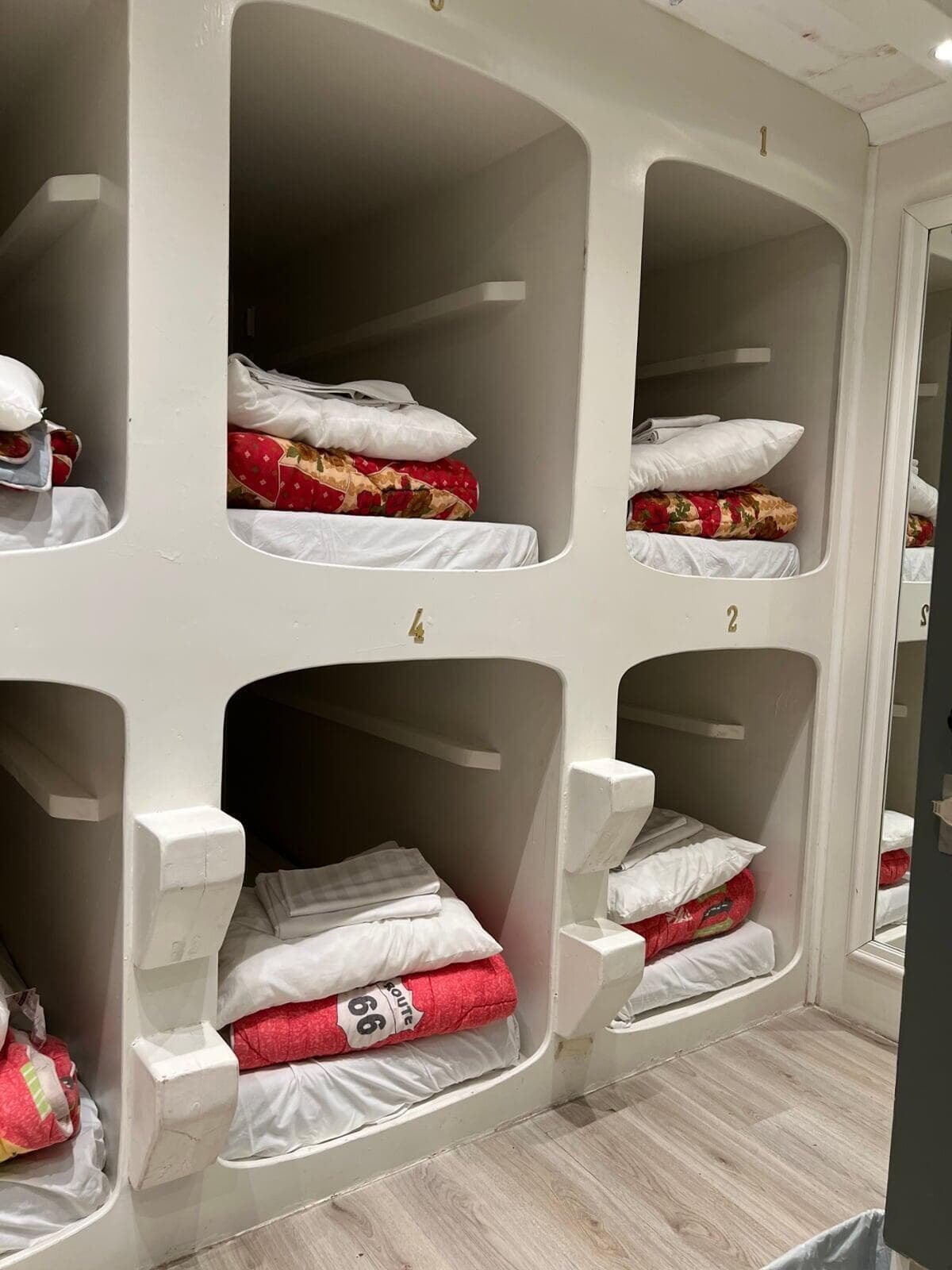 Pods made up with fresh bedding, ready for the night