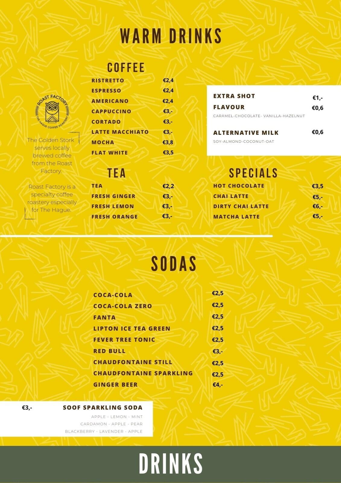 menu coffee the golden stork